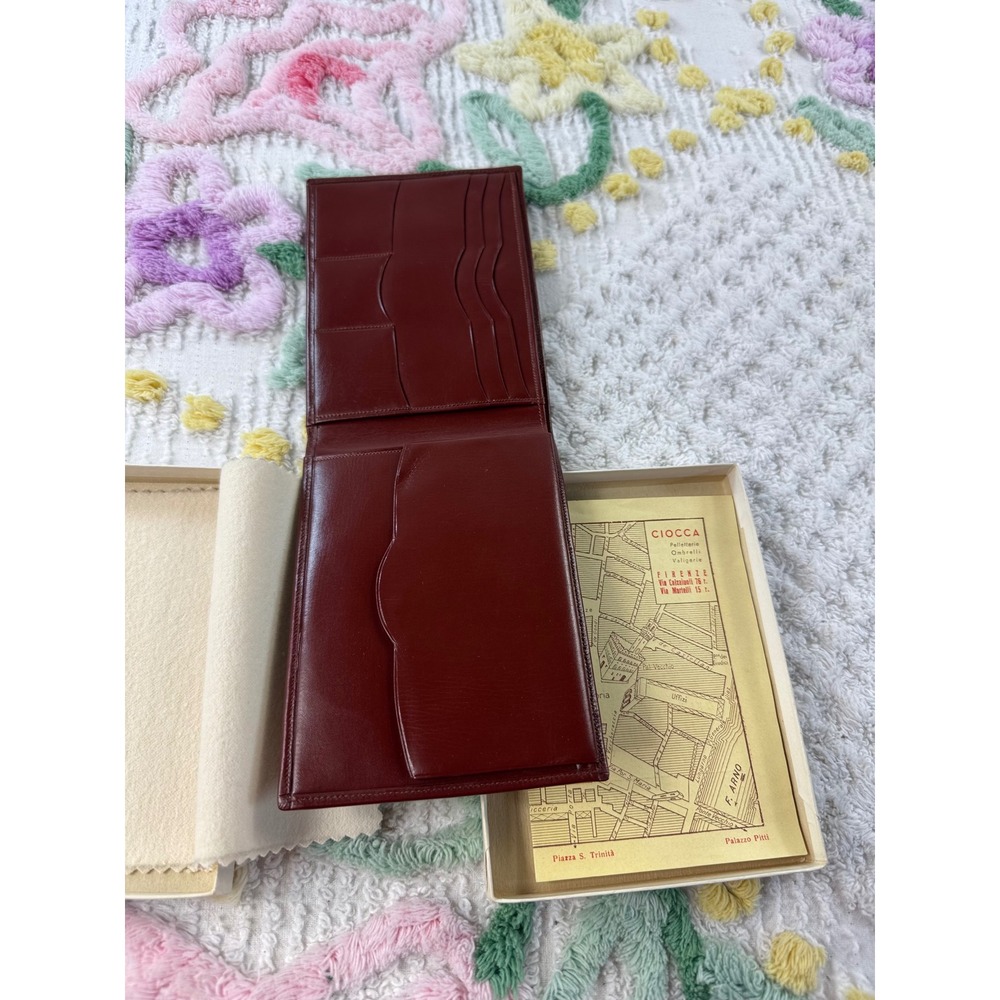 Vintage Ciocca  Leather Bifold Wallet Card Holder‎ Burgundy Italy Map Included - Picture 3 of 8